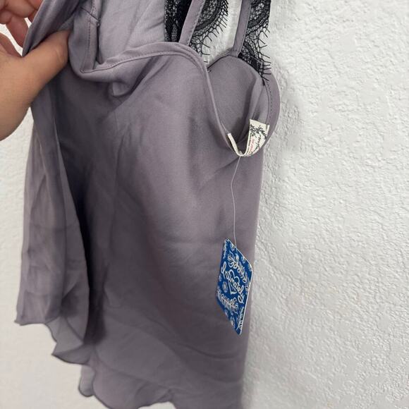 NEW NWT Free People Starlight V-Neck Lace Trim Cami Top Silver Mauve Purple S - Picture 10 of 11